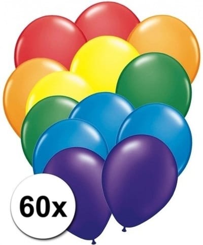 Party ballonnen - 60x stuks - regenboog kleuren - versiering - feestartikelen - pride - gay thema