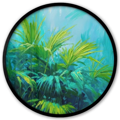 Poster in lijst Rond - Fotolijst 40x40 cm - Posters - Bladeren - Groen - Schilderij - Abstract - Ronde posterlijst zwart - Decoratie - Wanddecoratie woonkamer - Muurdecoratie slaapkamer
