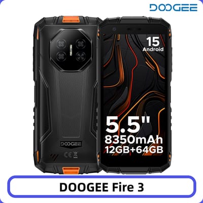 DOOGEE Fire 3 Robuuste Telefoon 5,5" HD+ Scherm 12GB+64GB 8350mAh Batterij 13MP Camera Widevine L1 NFC IP68 Android 15 Mobiele Telefoon