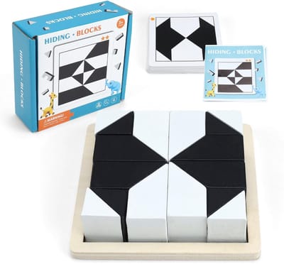 Dailygoods - Tangram-puzzel - Houten Blokken - Geometrische Puzzelvorm - Zwart en Wit - Ruimtelijke Fantasie - Logisch Denken - Geschikt voor Kinderen...