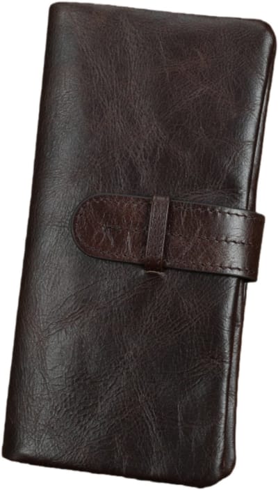 Lange portemonnee - Unisex - Vintage gewaxt leer - Meerdere kaartsleuven - Portemonnee van echt leer met een verweerde look - 19*2*9,5 cm - Koffiekleur - 1 stuk