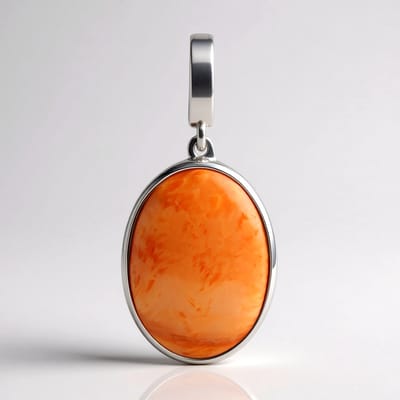Cavill - 925 Sterling Zilver Hanger - Platina Geplateerd - Oranje Stekelige Oester 5,906 ct Ovale Cabochon - Elegante Mexicaanse Edelsteen