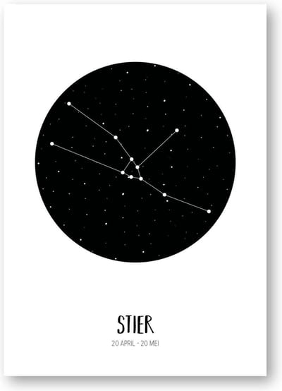 Sterrenbeeld poster Stier | A3 formaat | zwart-wit | MOODZ design