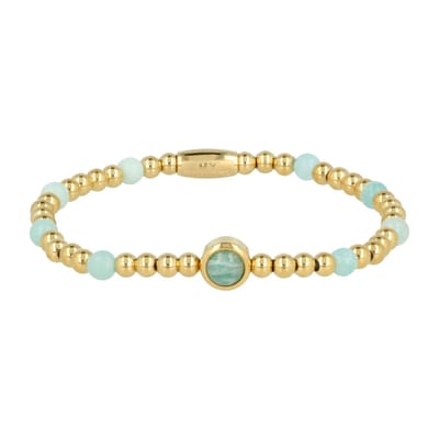 My Bendel - Goudkleurige Bedelarmband met Amazonite Edelsteen - met Luxe Cadeauverpakking | Sieraden Voor Dames | Maat L