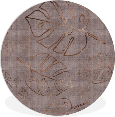 WallCircle® Wandcirkel 60x60 cm - Muurcirkel Design - Bladeren - Paars - Muurdecoratie woonkamer - Wanddecoratie slaapkamer - Kamer decoratie accessoires - Ronde schilderijen