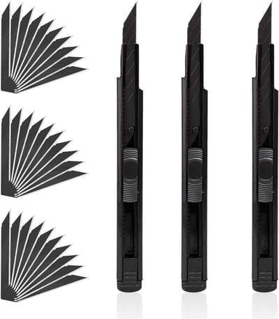 Cutter Knife Set van 3 Stuks met 30 Stukken 30° Snijbladen - Professionele Retractable Knives voor Karton, Folie en Papier, Hoogwaardige Precisie Snijgereedschap