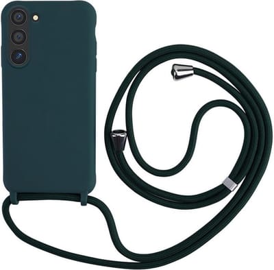 Casemania Hoesje Geschikt voor Samsung Galaxy A14 - Groen - Siliconen Back Cover met Koord - Telefoonhoesje met Koord - Crossbody Lanyard Cord Case