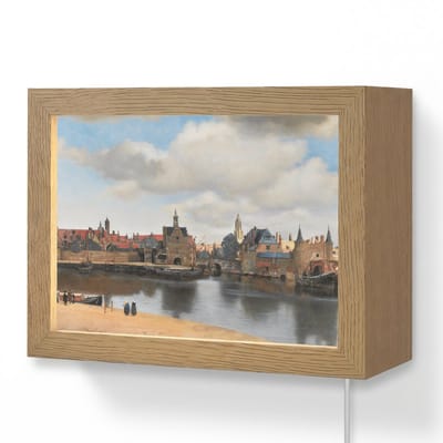Wandlamp 20x15 cm - Oplaadbaar - Vermeer - Stad - Oude meesters - Kunst - Wandlampen binnen woonkamer - Slaapkamer lamp met kabel - Decoratieve nachtlamp - Vloerlamp snoer