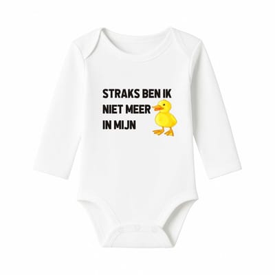 Romper met Tekst Baby – Straks ben ik niet meer in mijn eendje – Wit – Lange mouw – Maat 86/92