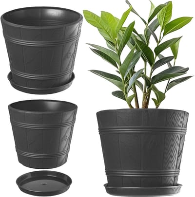 Houtlook Bloempot met Onderschaal voor Binnen en Buiten - Weerbestendig en Lichtgewicht, Ø 17 cm