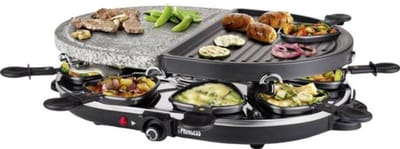 Princess Gourmetstel 162710 - Raclette Oval Steengrill Party – Bakplaat en Steengrill – 8 personen - 2 meter snoer - Regelbare thermostaat - 1200W - 8 pannetjes