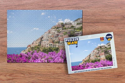 Puzzel Uitzicht op de Amalfikust met bloemen - Legpuzzel - Puzzel 1000 stukjes volwassenen