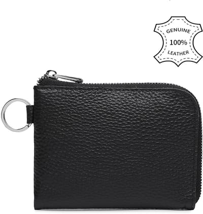 Bagwise® - Rits Portemonnee - Sleutelring - Echt Leder -Ideaal voor Papier/Muntgeld en Dagelijks Gebruik CP-03 - Zwart