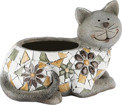 Dekoratief | Bloempot poes, mozaiek, magnesium, 33x23x25cm | A250302