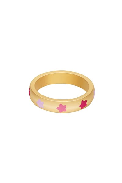 Ring colored stars- Yehwang - Ring - Maat 18- Goud/Roze-Moederdag cadeautje - cadeau voor haar - mama