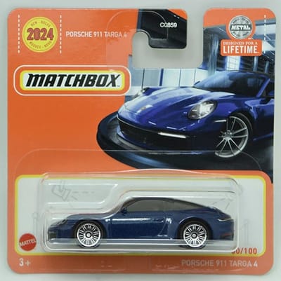 MATCHBOX 60/100 PORSCHE 911 TARGA 4 METALIC BLUE 1:64 METAL SHORT CARD