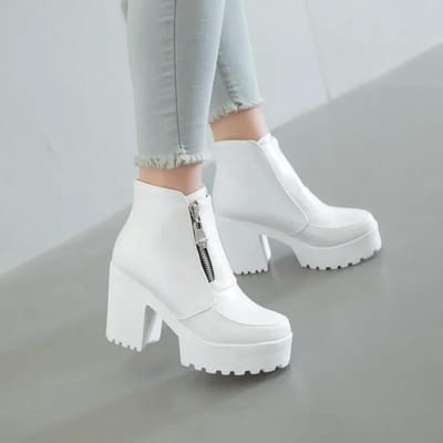Zwart Wit Platform Enkellaarsjes voor Dames Hoge Hakken Laarzen Dames Rits Herfst Winter Booties Vrouw Laarzen Schoenen Dames Schoenen 43 gray