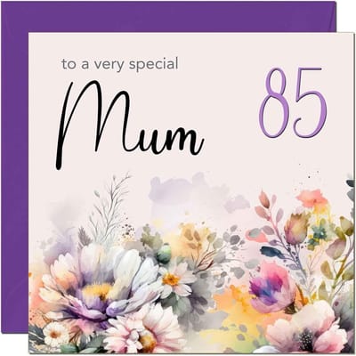 Verjaardagskaart 85 Jaar Moeder met Paarse Bloemen