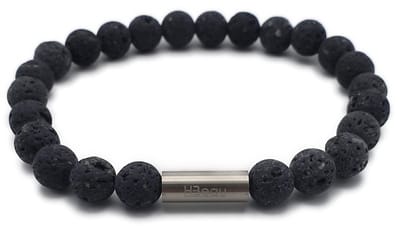 H-Beau - Handgemaakte Armband – Edelstenen – Lavasteen – kralen - Heren - Natuurstenen - Unisex - RVS Kraal - 8mm - lengte 20cm – Antraciet – grijs - L