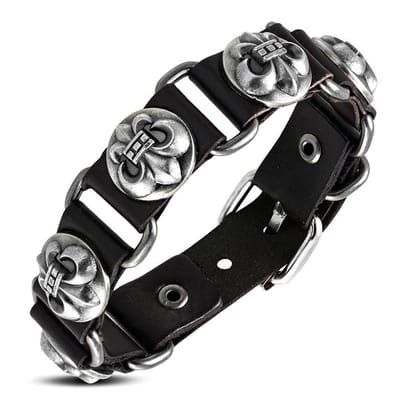 Amanto Armband Djorel Brown - Leer - Stud Fleur De Lis - 20mm - 22cm