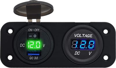 ProRide 12V USB Autolader Inbouw met Schakelaar/Voltmeter - 5V/2.4A - Tweevoudig inbouw paneel - Groen