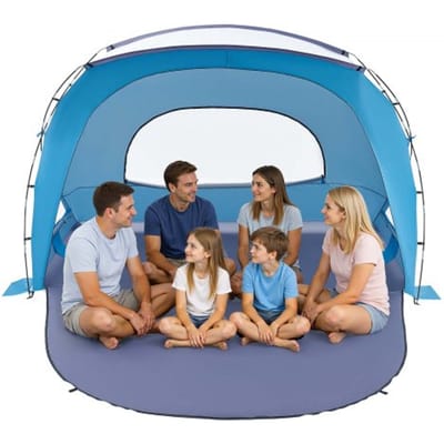 VEVOR strandtent met zonnescherm voor 6 personen, UPF 50+ bescherming, draagbare strandtent met draagtas en grondankers, stevige strandparasol voor kamperen, vissen, picknicken, zonnetent