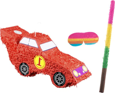 Boland Verjaardag Pinata Racewagen - 56 x 23 cm - papier - set met stok 54 cm en masker