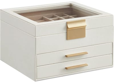 GELLDG Drielaagse sieradendoos - Acryl deksel - Ontwerp met dubbele lade - Ruime opbergruimte - Moderne stijl - Perfect cadeau geschikt voor vrienden en familie - Wolkenwitgoud