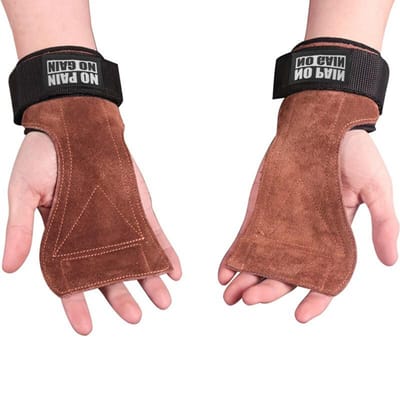 Koeienhuid Gym Handschoenen Grips Anti-Slip Gewicht Power Belt Lifting Pads Deadlift Belt Workout Crossfit Fitness Handschoenen Palm Bescherming Free Size bruin