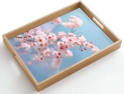 Dienblad hout 50x35 cm - Schootdienblad - Takken - Bloesems - Roze - Borrelplank rechthoek - Plateau dienbladen