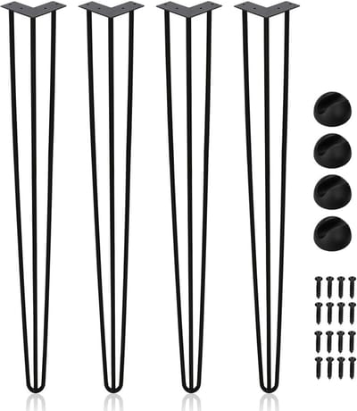 Haarspeld Tafelpoten Zwart Metaal Set van 4 voor Bureau of Salontafel