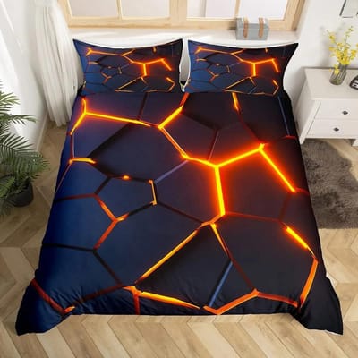 Geometrisch Dekbedovertrek Multicolor Honingraat Zeshoek Beddengoedset Geometrisch Thema Metalen Textuur Gestroomlijnd Polyester Quilt Overtrek 70x133cm 2pcs black