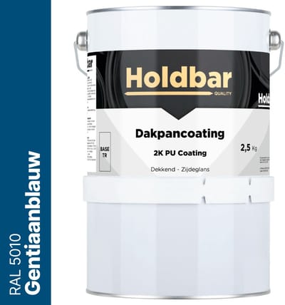 Holdbar Dakpancoating Gentiaanblauw (RAL 5010) 2,5 Kg - Waterdicht - Vuil afstotend - UV-bestendig - Alle Kleuren - Dakpannen verven - Hecht op Steen, Beton, Dakpannen of Bestaande coating - 2 Componenten