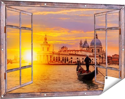 Gards Tuinposter Doorkijk Gondel in Venetië voor het Basiliek - 120x80 cm - Tuindoek - Tuindecoratie - Wanddecoratie buiten - Tuinschilderij