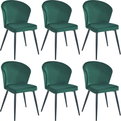 Colenis® - Curve Eetkamerstoel - Set Van 6 - Groen - Velvet - Zwarte Poten
