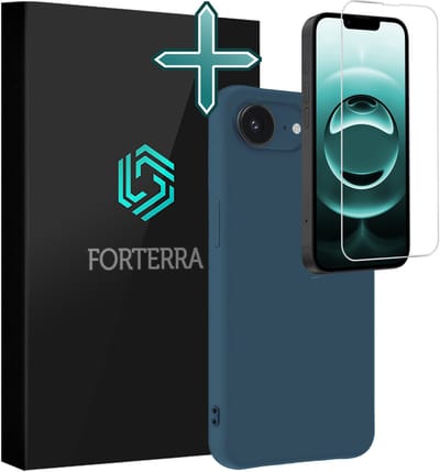 Hoesje Met Screenprotector - Geschikt voor Apple iPhone 16e - Sterk & Shockproof - Telefoon Hoes - Back Cover - Siliconen Case - Donkerblauw