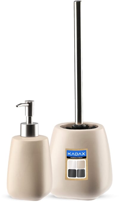 KADAX 2-delige badkamerset van keramiek, badaccessoires, badkameraccessoires, zeepdispenser, badkamerbeker, zeepbakje en wc-borstel (borstel en dispenser beige)
