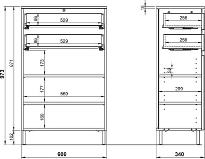 Opbergkast Samos Eiken - Wit - Breedte 60 cm - Hoogte 97 cm - Diepte 34 cm