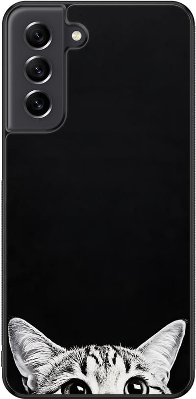 Hoesje geschikt voor Samsung Galaxy S21 FE - Kat kiekeboe - Zwart - TPU case - Print - Hardcase zwart telefoonhoesje