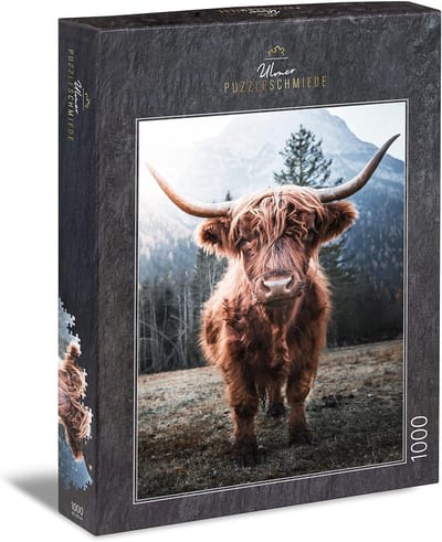 Klassiek 1000-delige Puzzel van een Hoogland-Rund in Alpenlandschap