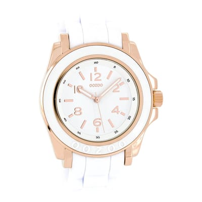 OOZOO Timepieces - Rosé goudkleurige horloge met witte rubber band - C4916