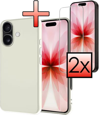 Hoesje - Met 2x Screenprotector - Geschikt voor Apple iPhone 17 - Sterk & Shockproof - Back Cover - Siliconen Case - Telefoon Hoes - Wit