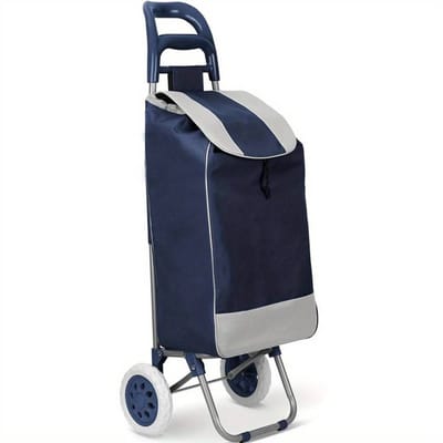 Marineblauwe Opvouwbare Boodschappentrolley met Wielen en Afneembare Tas