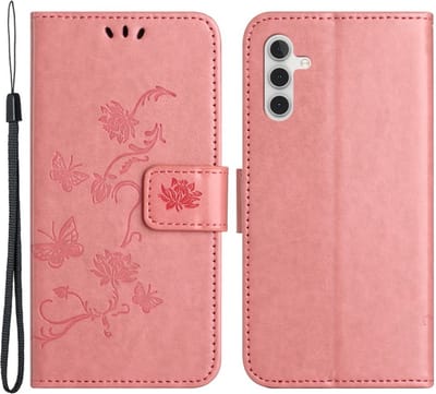 Coverup Hoesje - Geschikt voor Samsung Galaxy A25 Hoesje - Coverup Bloemen & Vlinders Book Case - Pink