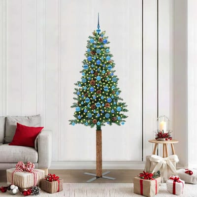vidaXL - Slanke - Kerstboom - Groen - 210 - cm - PVC - en - massief - dennenhout