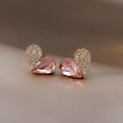 Boucles d'oreilles clous personnalisées tendance Boucles d'oreilles cœur incrustées de cristaux pour femmes Charme Étincelant Bijoux de créateur de luxe gray
