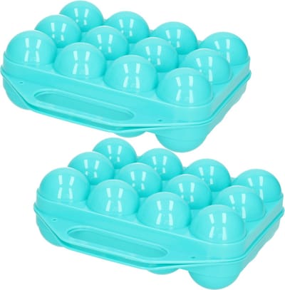 Plasticforte Eierdoos - 2x - koelkast organizer eierhouder - 12 eieren - blauw - kunststof - 20 x 19 cm
