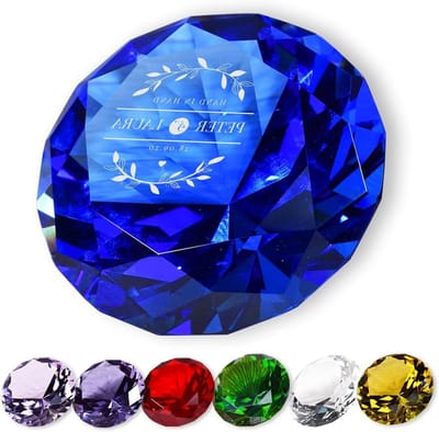 Glazen Diamant - Papiergewicht Decoratie - Bureau Decoreren - Gepersonaliseerde Gravure - 8 x 8 x 5 cm - Blauw