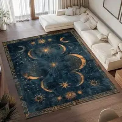 Tapis Ciel Étoilé Lune et Étoiles Décor Céleste Tapis Élégant pour Chambre à Coucher Salon Tapis de Sol avec Design Cosmique 60*90cm