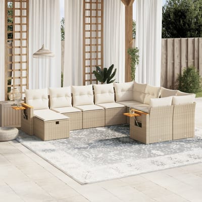 vidaXL - 10-delige - Loungeset - met - kussens - poly - rattan - beige